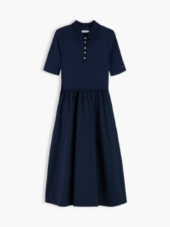 Midi Fit And Flare Polo Dress — Blue 5