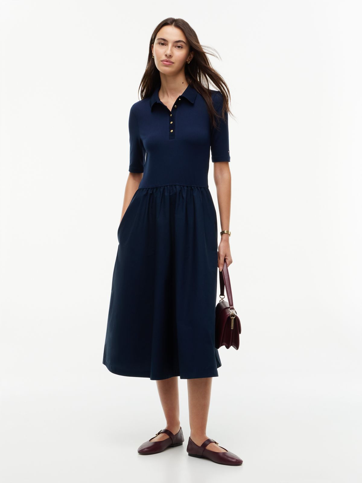 Midi Fit And Flare Polo Dress — Blue