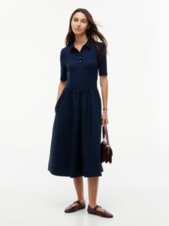 Midi Fit And Flare Polo Dress — Blue 1