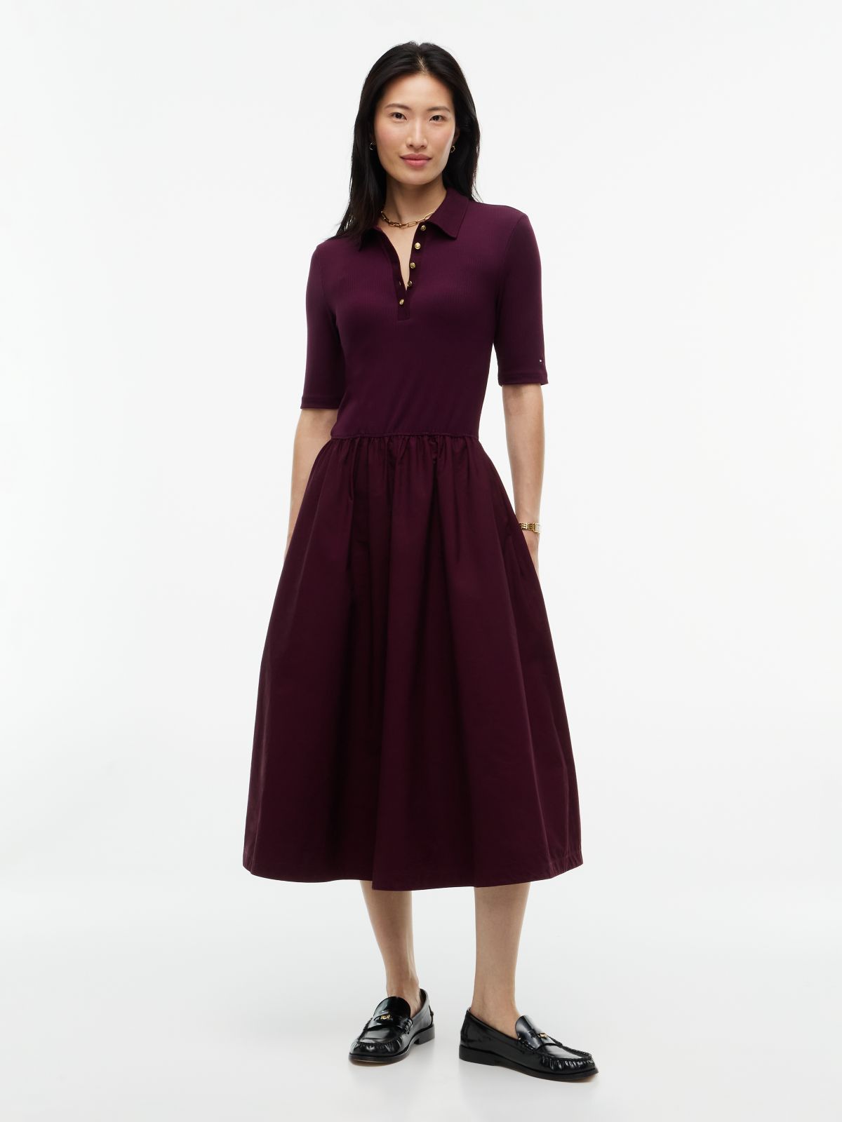 Midi Fit And Flare Polo Dress — Red