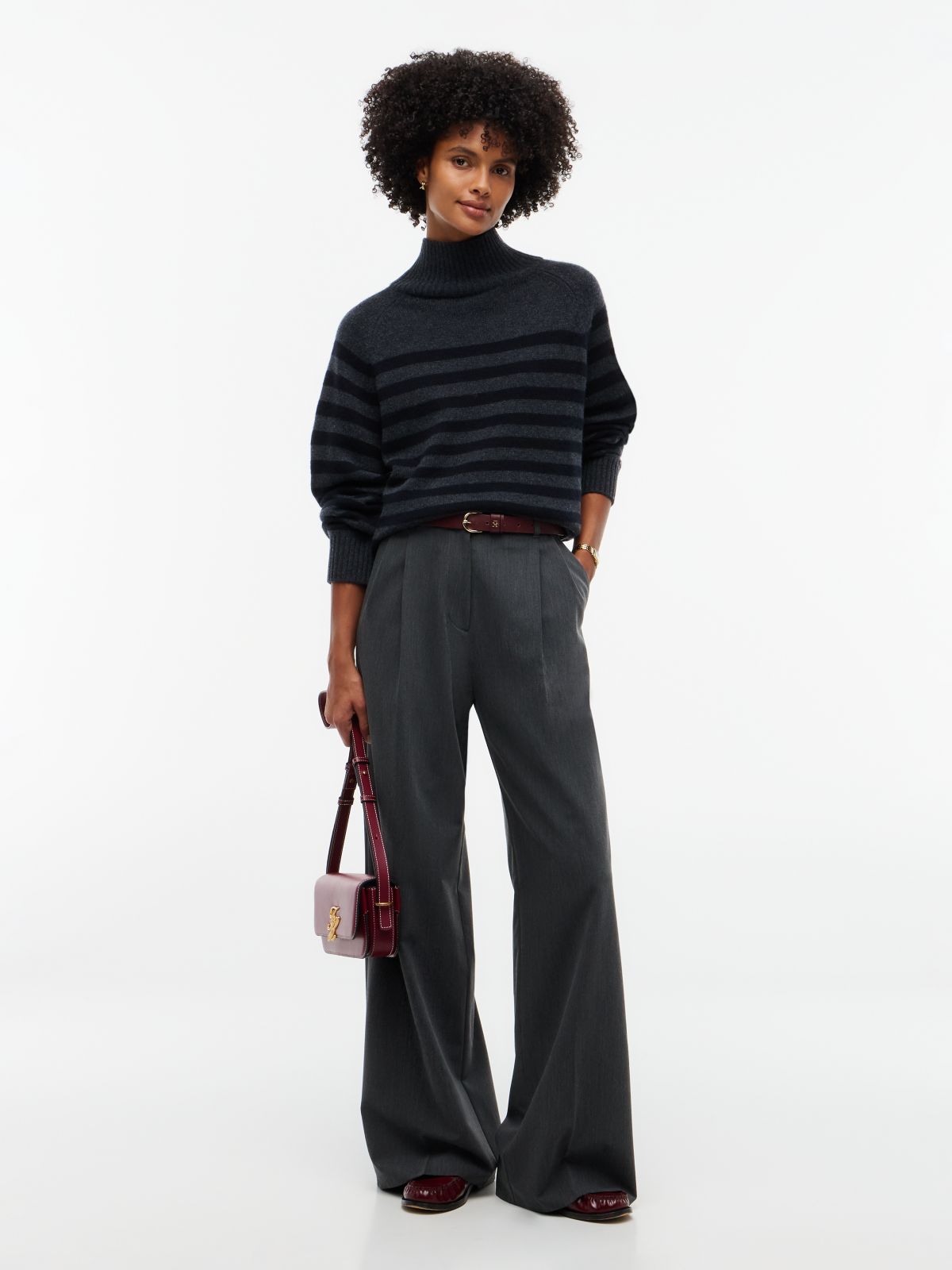 Cashmere Blend Relaxed Mock Neck Jumper — Black