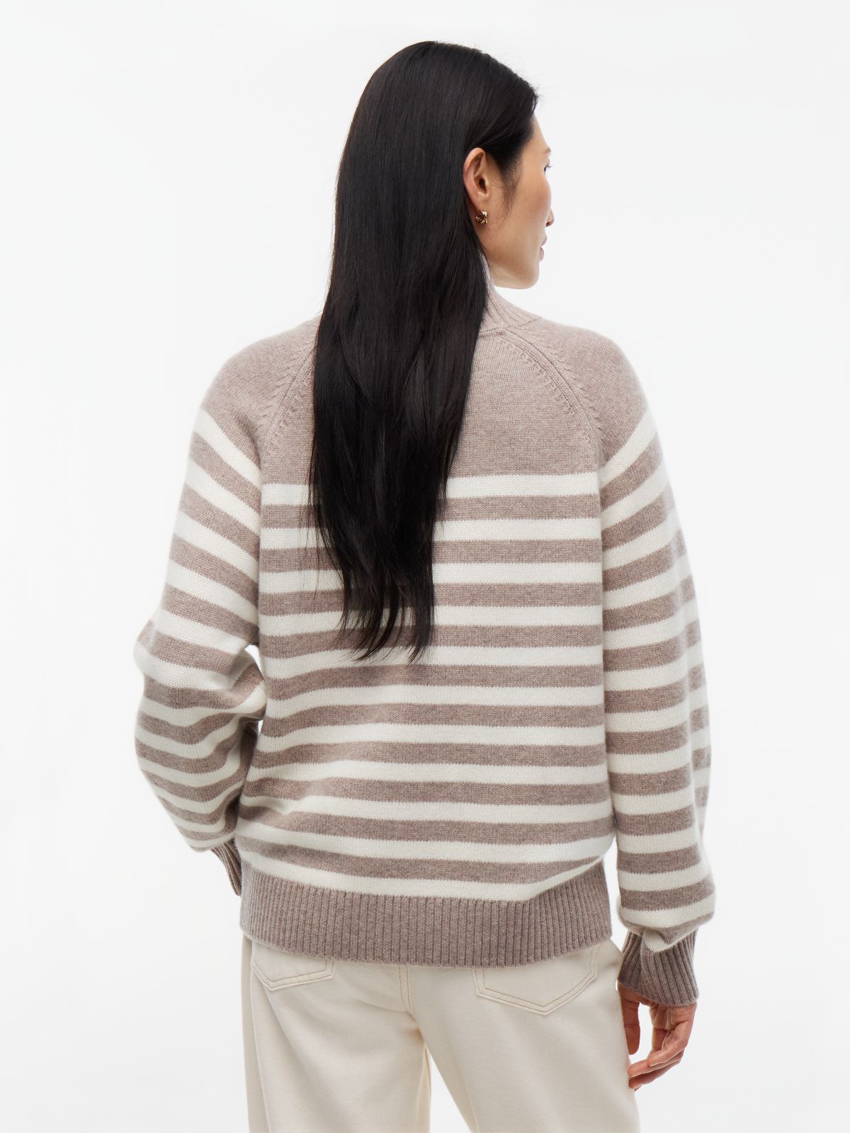 Cashmere Blend Relaxed Mock Neck Jumper — Brown