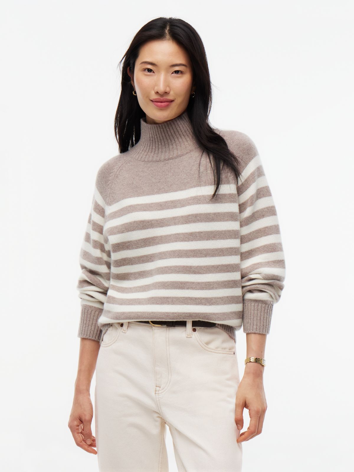 Cashmere Blend Relaxed Mock Neck Jumper — Brown