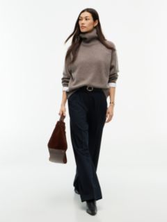 Cashmere Blend Relaxed Mock Neck Jumper — Brown 2