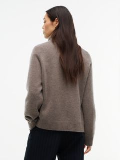 Cashmere Blend Relaxed Mock Neck Jumper — Brown 4