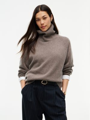 brown cashmere blend relaxed mock neck jumper for women tommy hilfiger