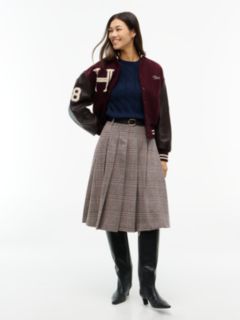 Textured Wool Blend Check Pleated Skirt — Red 2