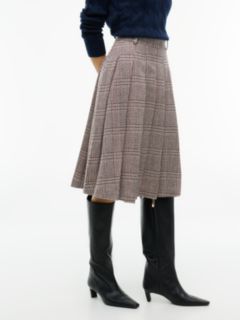 Textured Wool Blend Check Pleated Skirt — Red 4