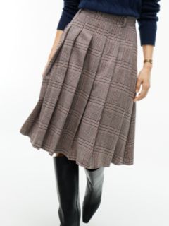 Textured Wool Blend Check Pleated Skirt — Red 5