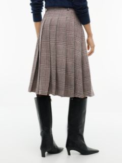 Textured Wool Blend Check Pleated Skirt — Red 6