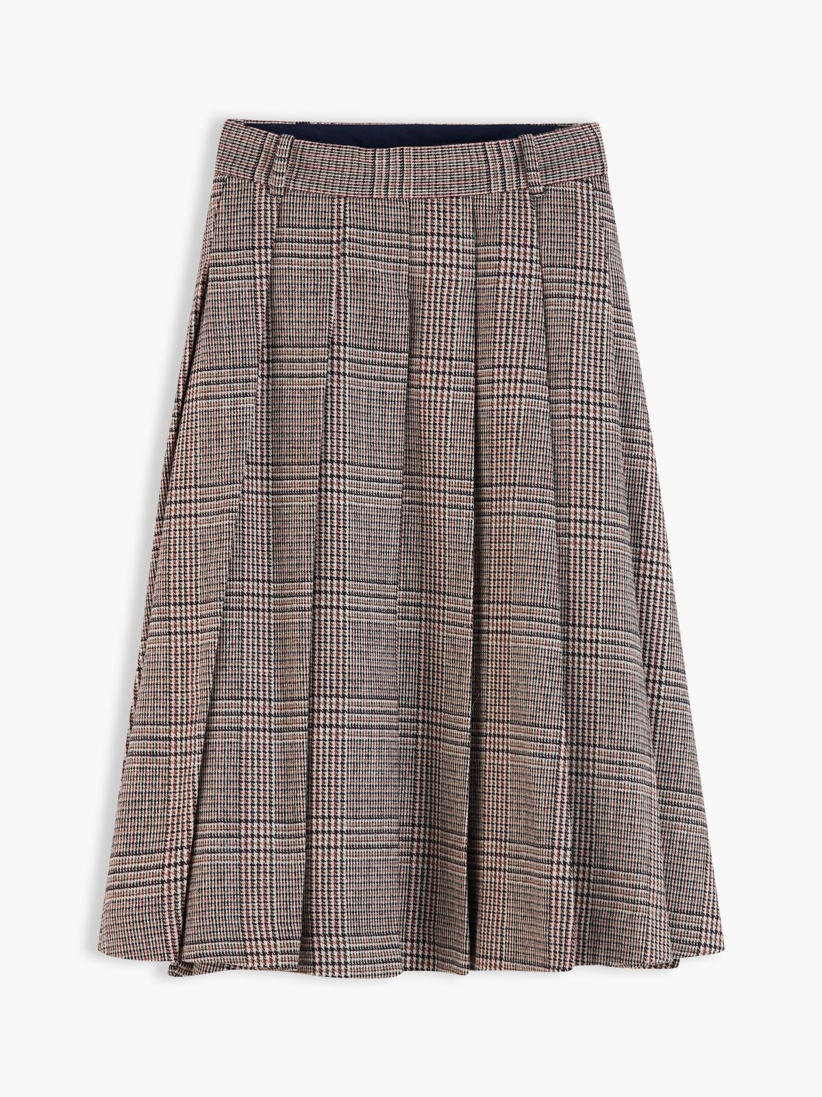 Textured Wool Blend Check Pleated Skirt — Red