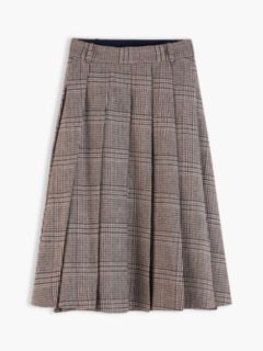 Textured Wool Blend Check Pleated Skirt — Red 7