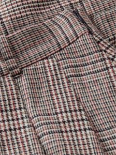 Textured Wool Blend Check Pleated Skirt — Red 8