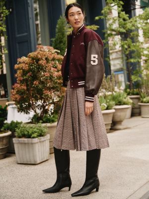 gonna in misto lana a quadri con pieghe rosso da donne tommy hilfiger
