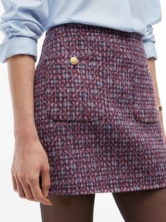 Gold-Tone Button Wool Blend Mini Skirt — Blue 3