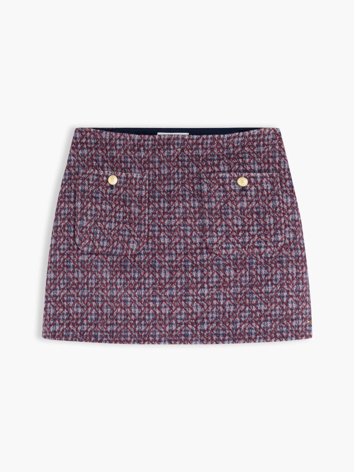 Gold-Tone Button Wool Blend Mini Skirt — Blue