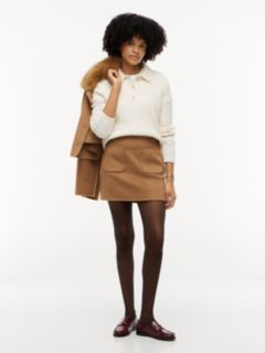 Gold-Tone Button Wool Blend Mini Skirt — Brown 2