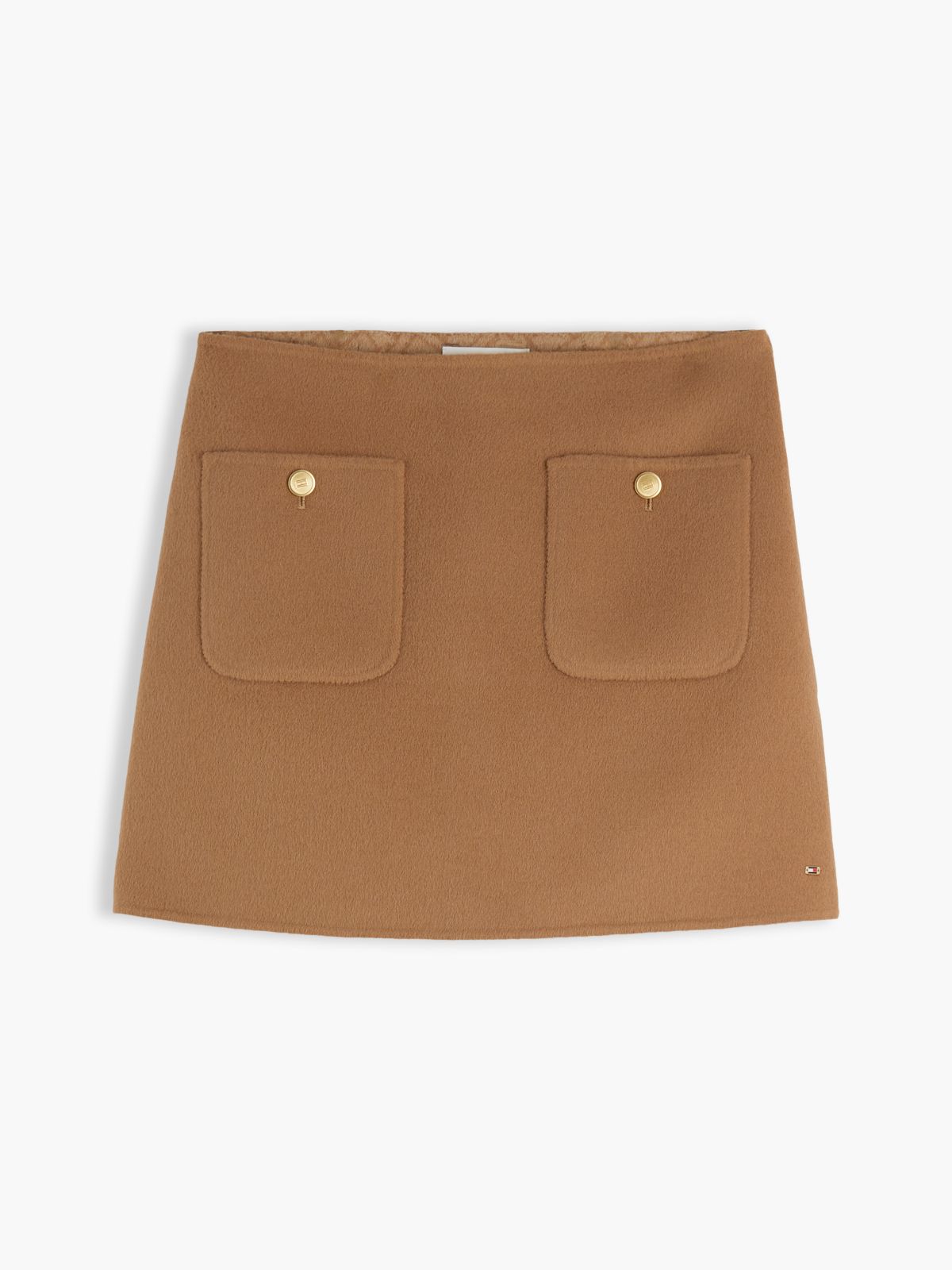 Gold-Tone Button Wool Blend Mini Skirt — Brown