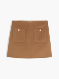 Gold-Tone Button Wool Blend Mini Skirt — Brown 5