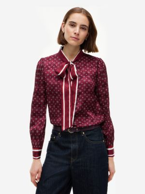 red regular fit tie neck jacquard shirt for women tommy hilfiger