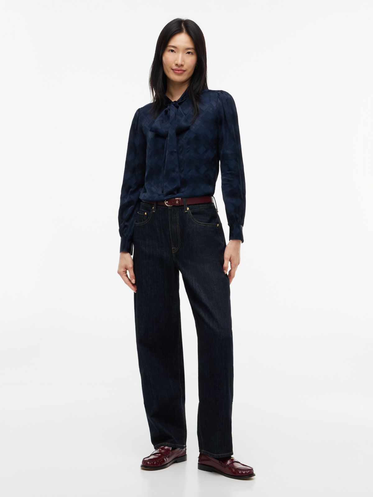 Regular Fit Tie Neck Jacquard Shirt — Blue