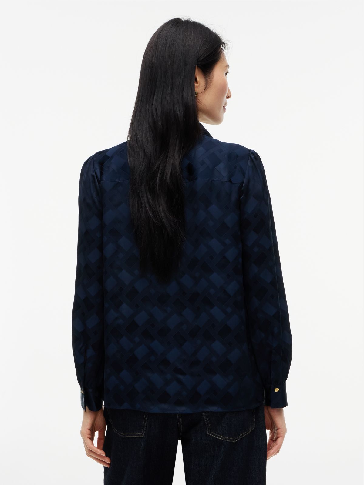 Regular Fit Tie Neck Jacquard Shirt — Blue