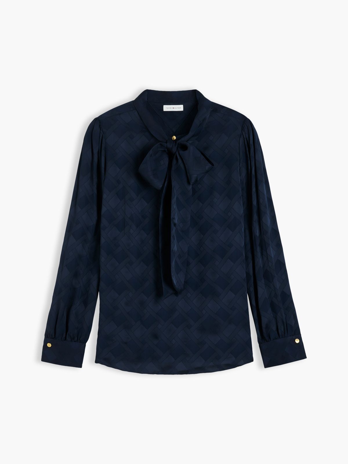 Regular Fit Tie Neck Jacquard Shirt — Blue