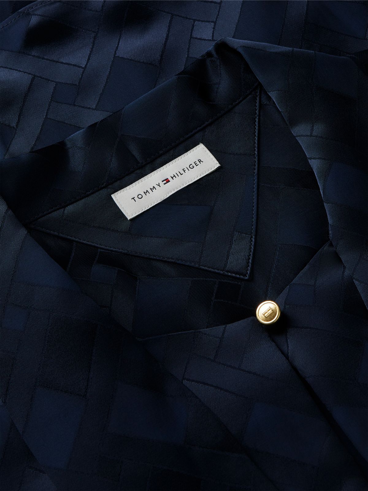 Regular Fit Tie Neck Jacquard Shirt — Blue