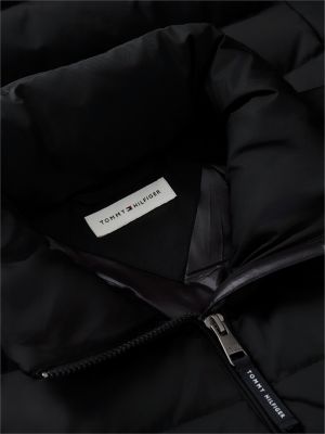 schwarz slim fit longline-daunenmantel mit kapuze für damen - tommy hilfiger
