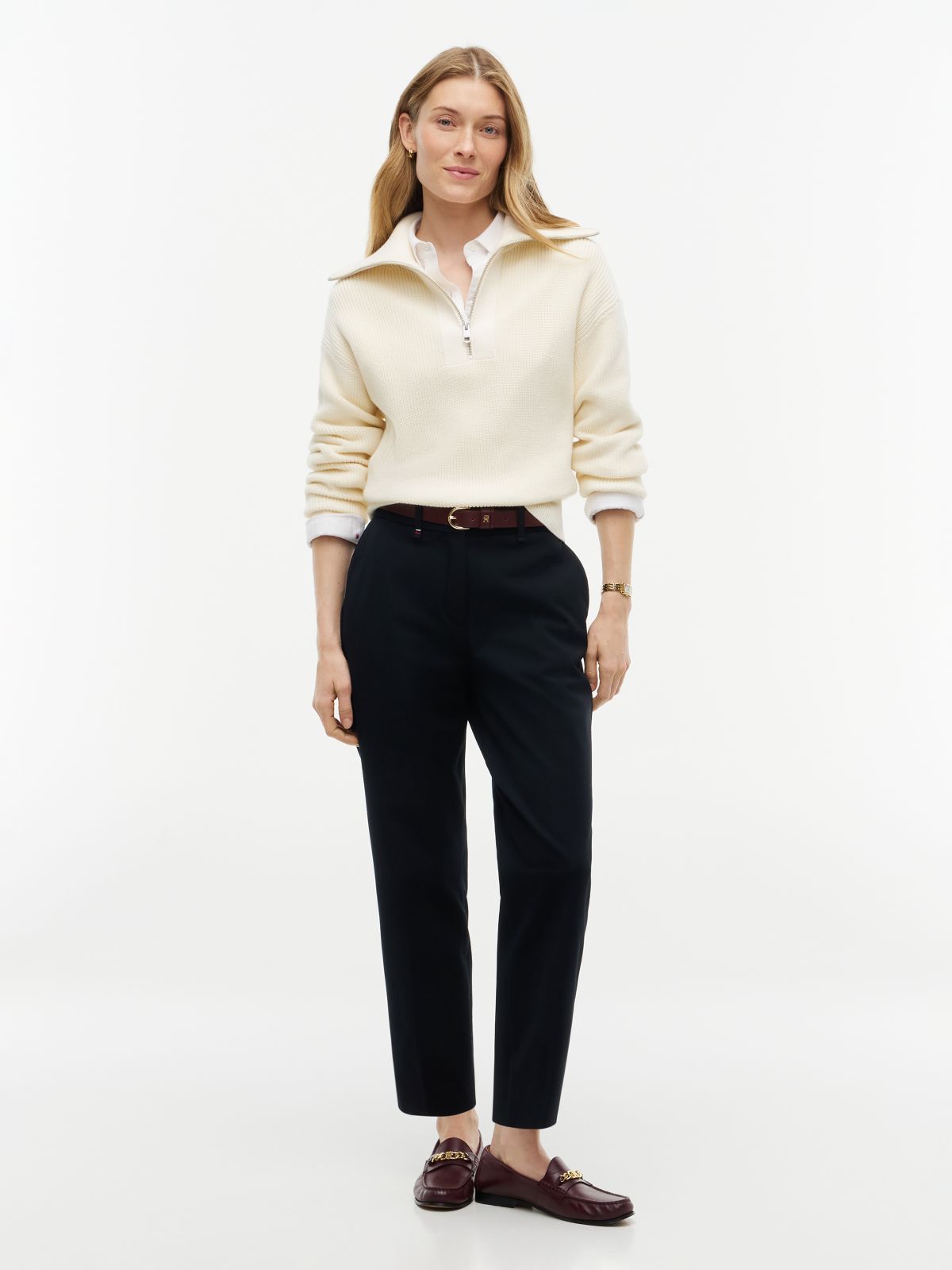 Slim Straight Gabardine Trousers — Black