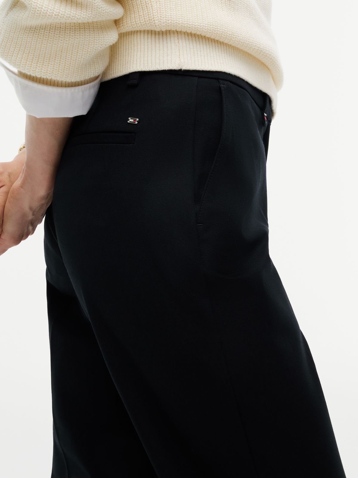 Slim Straight Gabardine Trousers — Black