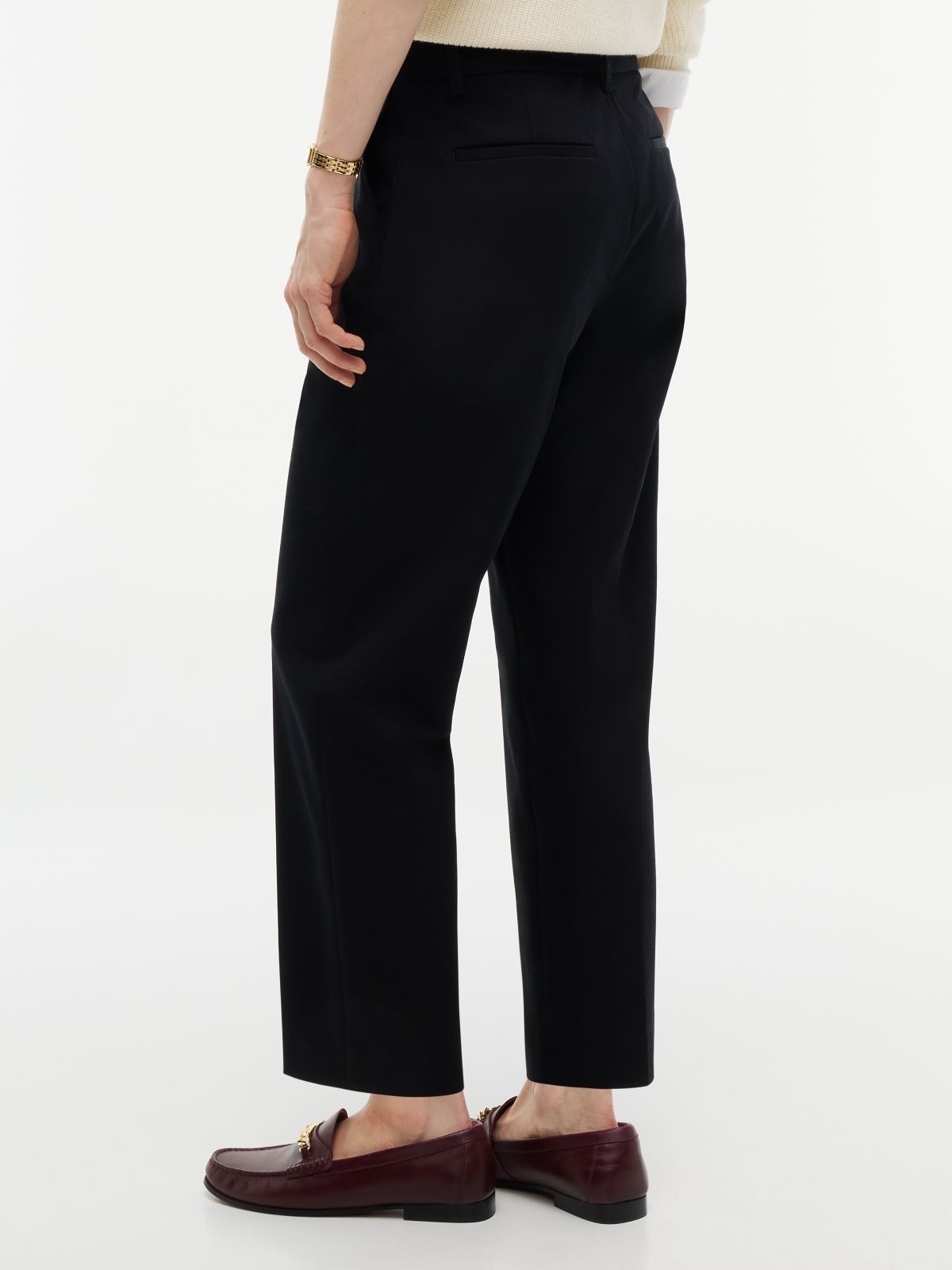 Slim Straight Gabardine Trousers — Black