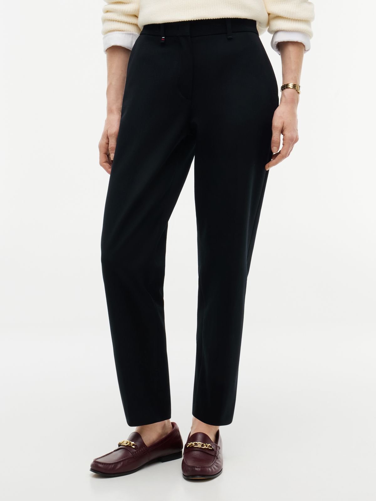 Slim Straight Gabardine Trousers — Black