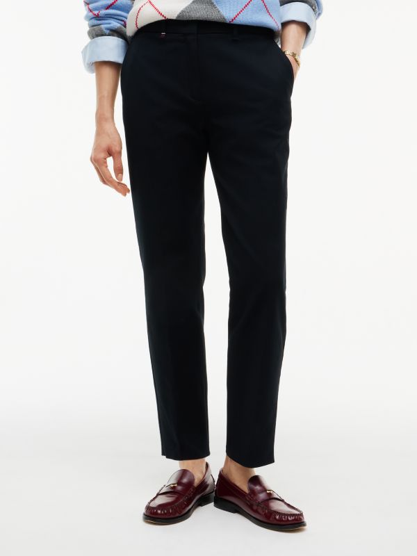 Slim Straight Gabardine Trousers — Black