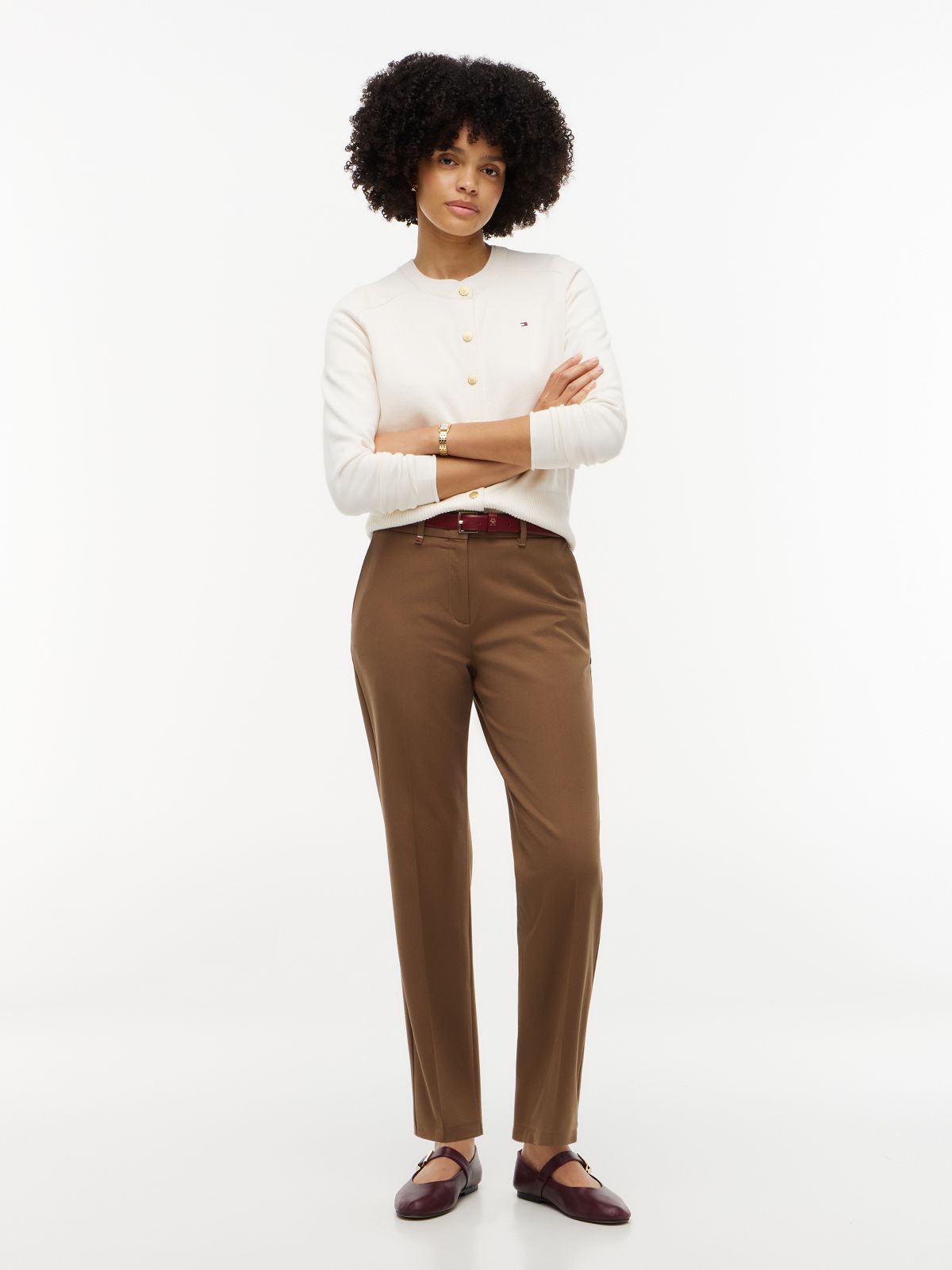 Slim Straight Gabardine Trousers — Khaki