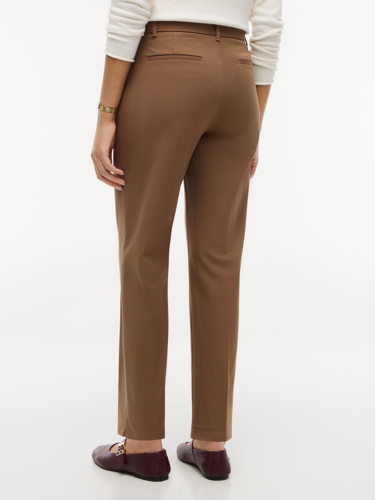 Slim Straight Gabardine Trousers — Khaki
