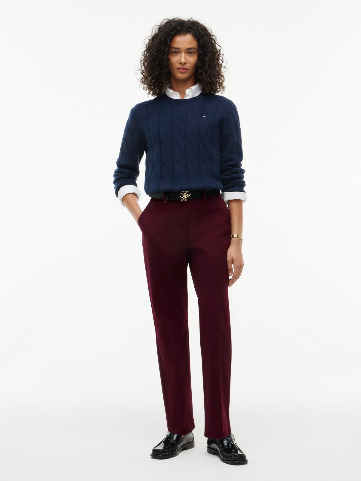 Slim Straight Gabardine Trousers — Red