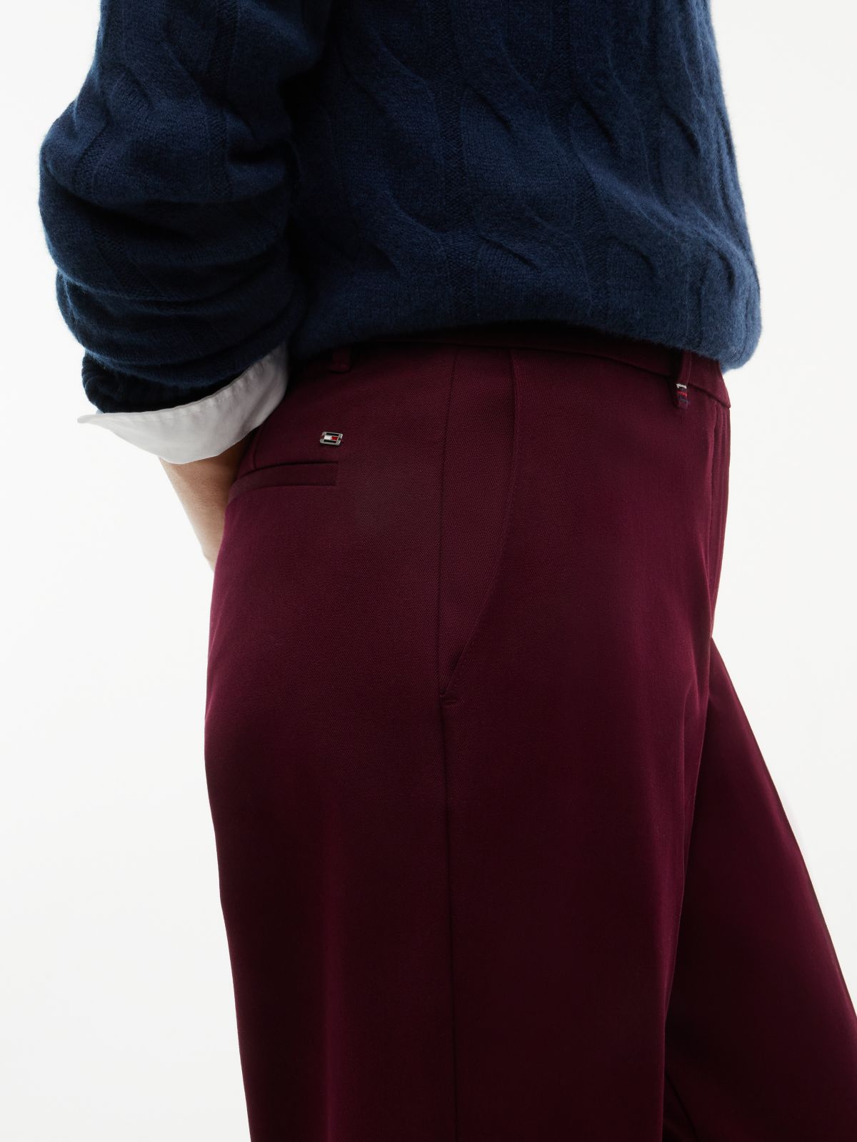 Slim Straight Gabardine Trousers — Red
