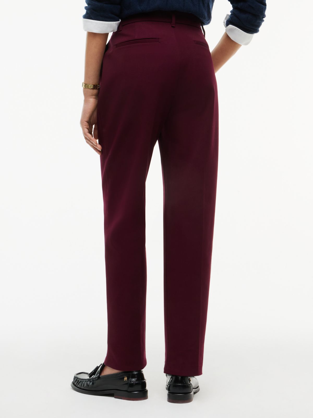 Slim Straight Gabardine Trousers — Red