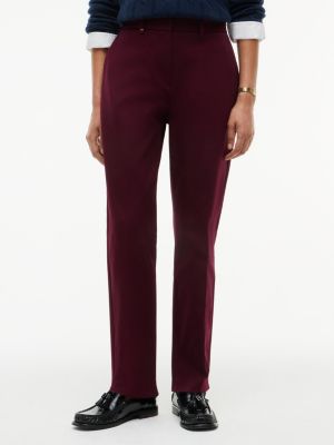 red slim straight gabardine trousers for women tommy hilfiger