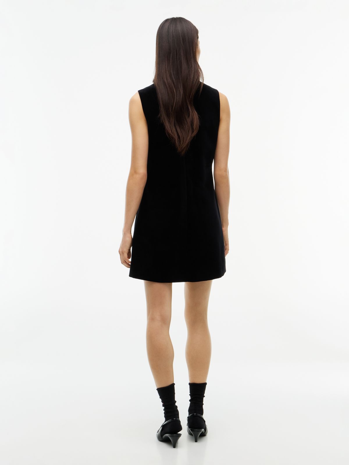 Festive Velvet Bow Sleeveless Mini Dress — Black