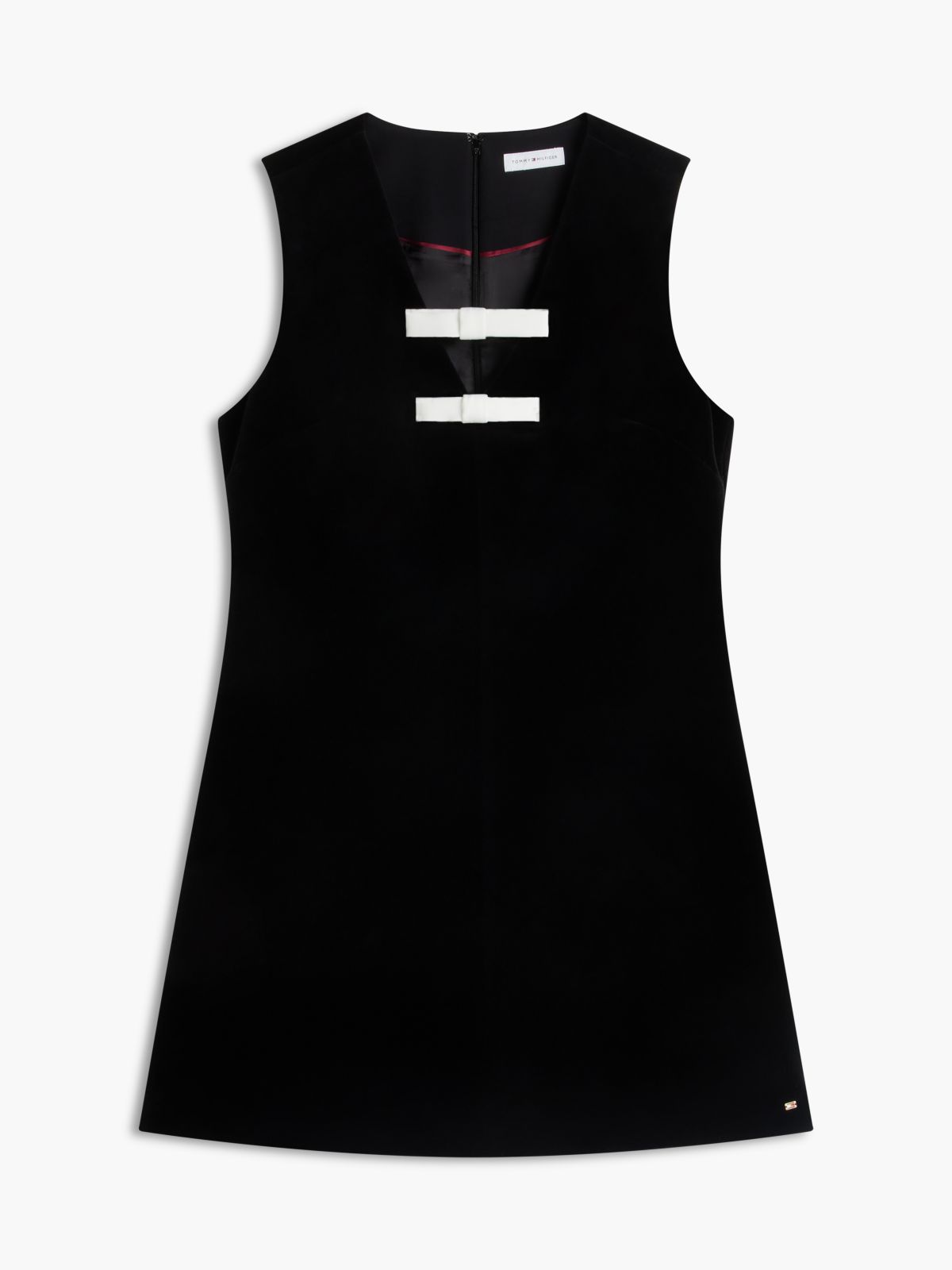 Festive Velvet Bow Sleeveless Mini Dress — Black
