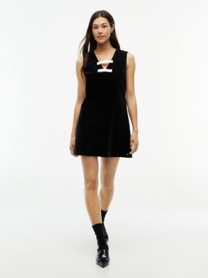 vestito corto festive senza maniche in velluto black da donne tommy hilfiger