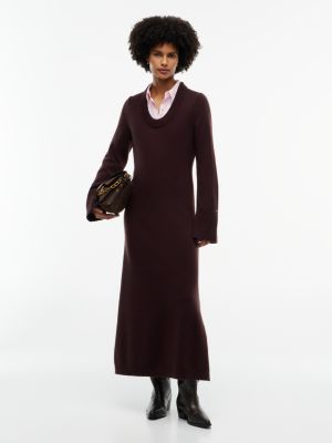 robe décolletée à manches longues avec soie brown pour femmes tommy hilfiger