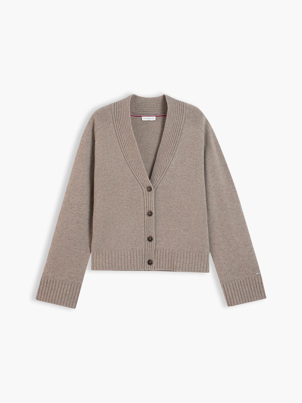 Cashmere Blend Relaxed V-Neck Cardigan — Beige