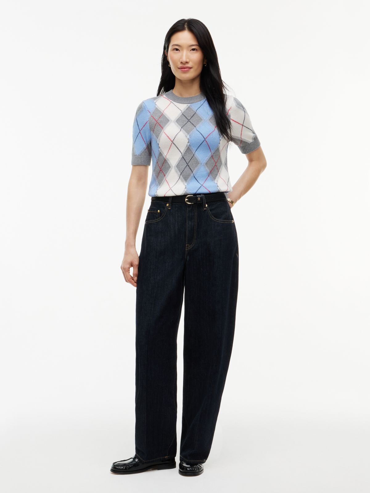 Argyle Short Sleeve Jumper — Grey
