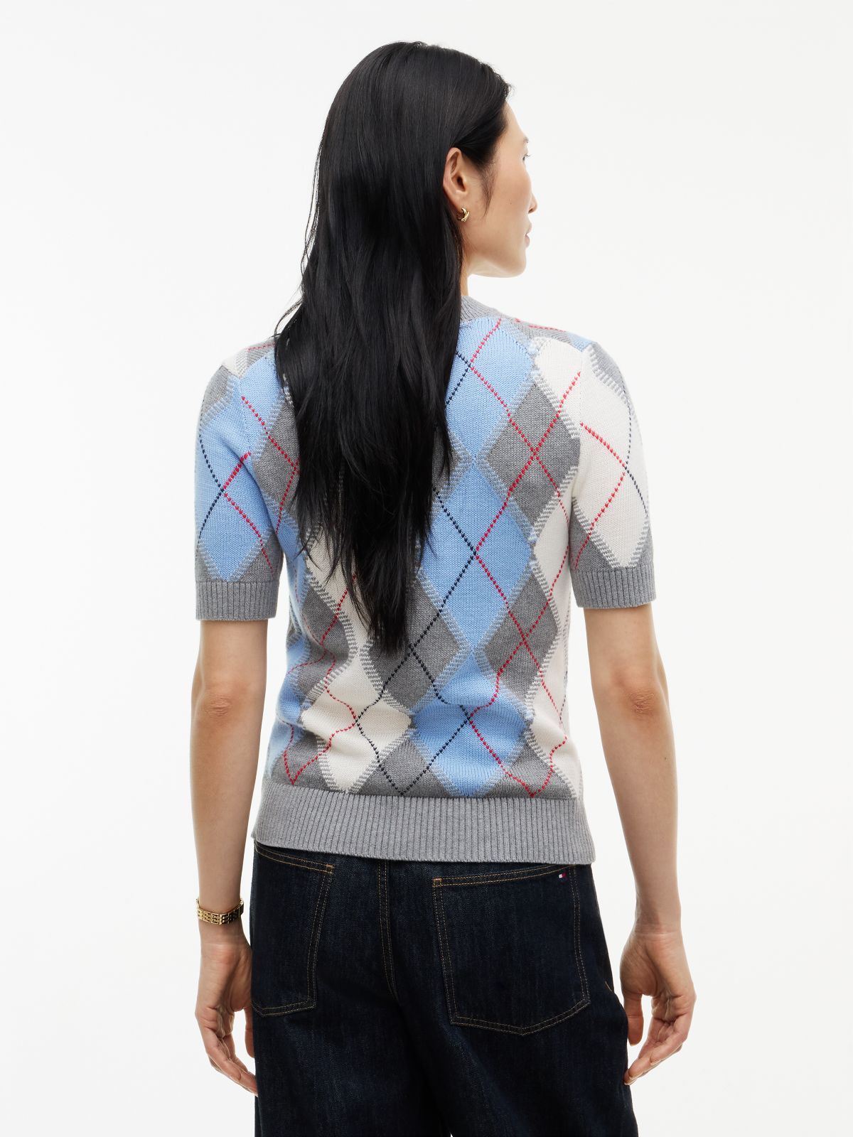 Argyle Short Sleeve Jumper — Grey