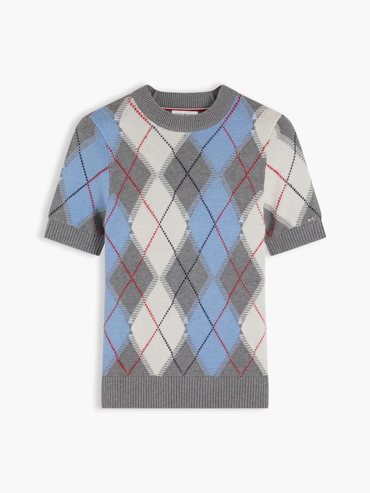 Argyle Short Sleeve Jumper — Grey