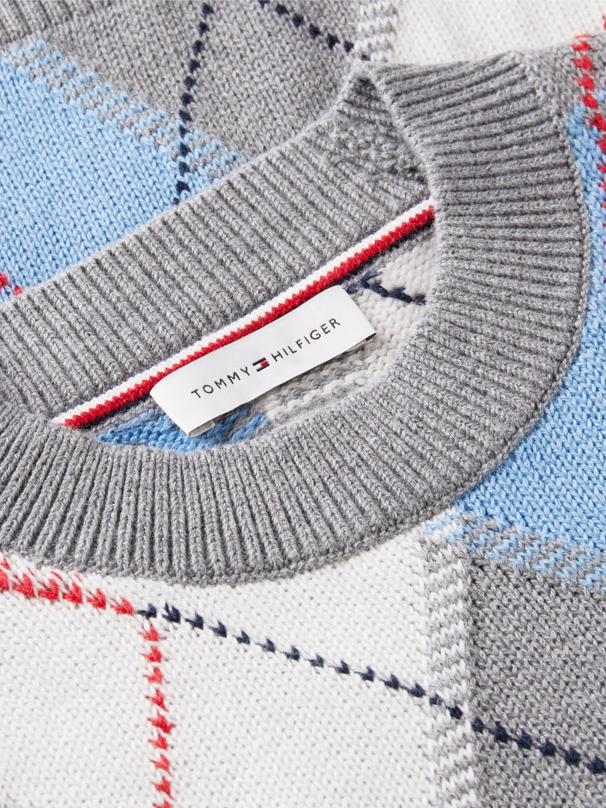 Argyle Short Sleeve Jumper — Grey