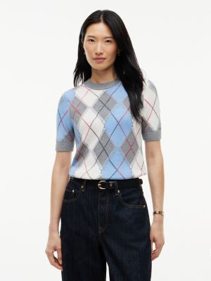 pullover a maniche corte con motivo a rombi grey da donne tommy hilfiger